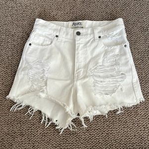 REVICE high rise white denim shorts